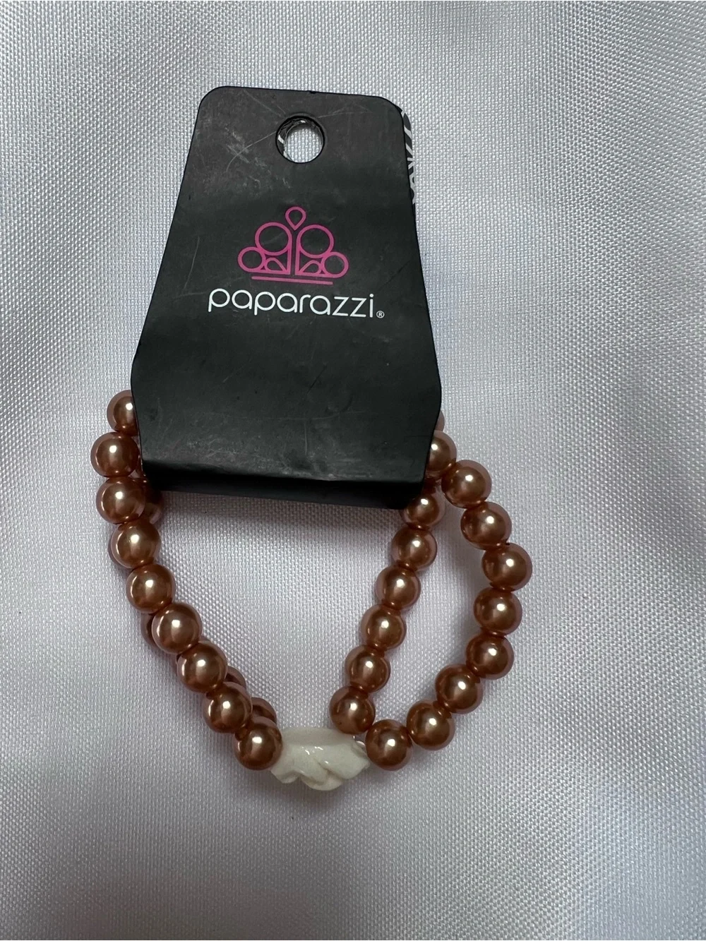 paparazzi Bronze Pearl Double-Strand Bracelet with Cream Rose